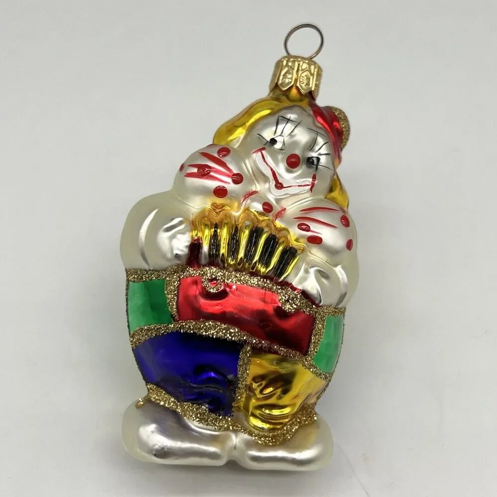 Kurt Adler Polonaise Komozja Hand Blown Glass Clown Accordion Ornament Poland